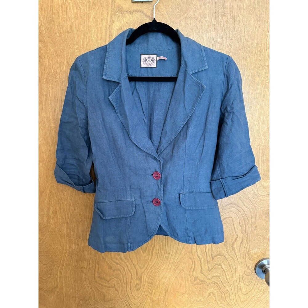 Juicy Couture Women 100% Linen Crop Tie Waist Button 3/4 Sleeve Blazer Size 2